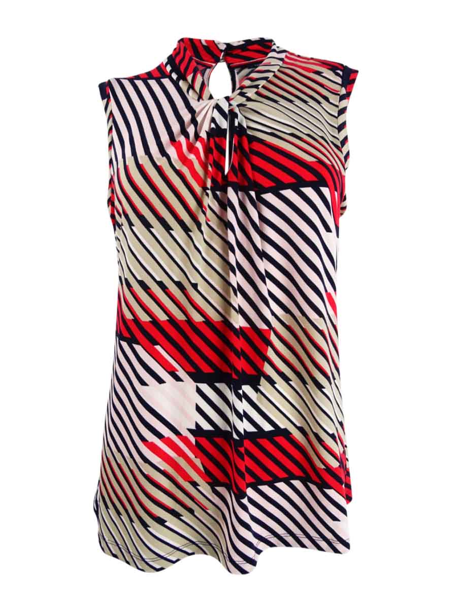 Tommy Hilfiger Women's Printed Knot-Neck Top (XS, Navy/Red